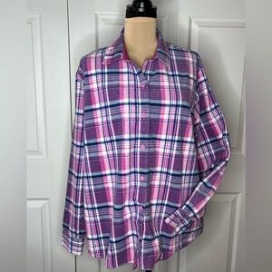 Woman’s Rider by Lee pink/blue plaid fleece western shirt,Button up, Size 2X